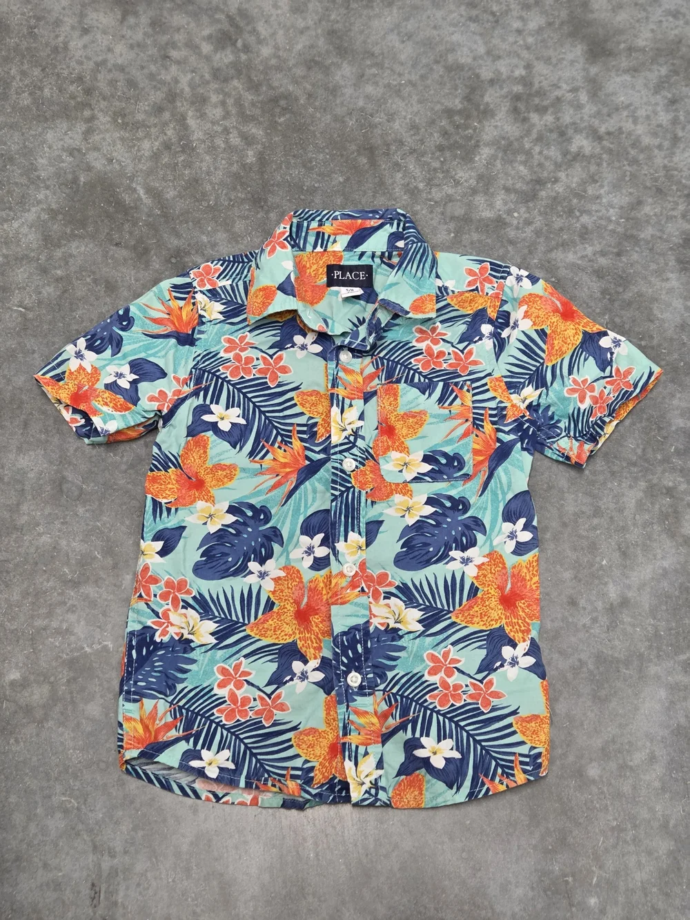 The Children's Place Floral Tropical Button-Down Shirt Vacation Fun Size 5/6