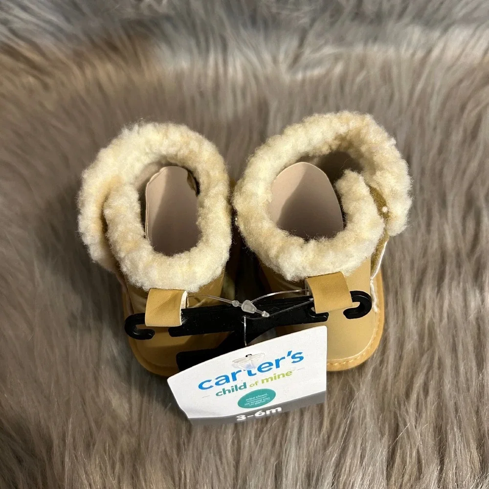 Carter's Child‎ Of Mine Crib Shoes Baby Size 3-6 Months Beige Boots Booties NEW