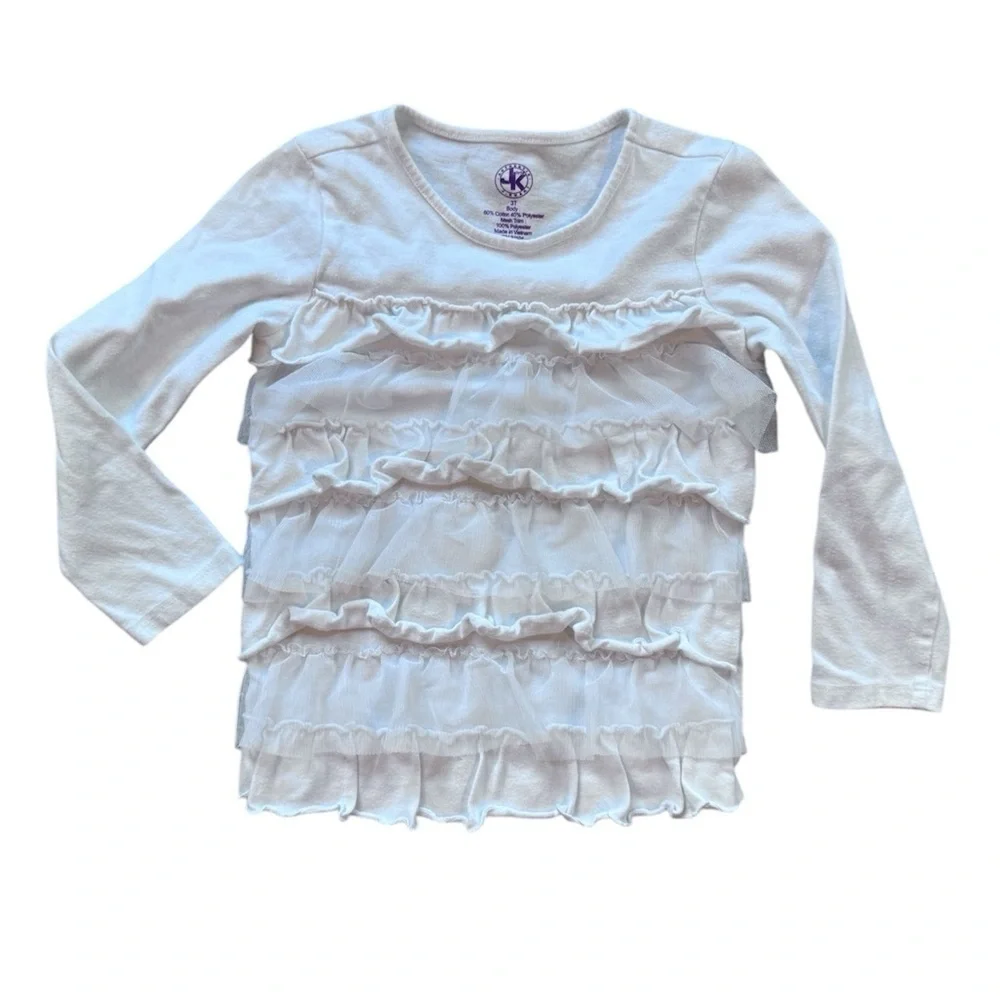 Girls Ruffle Long-Sleeve Shirt tee white casual shirt blouse – Size 3T