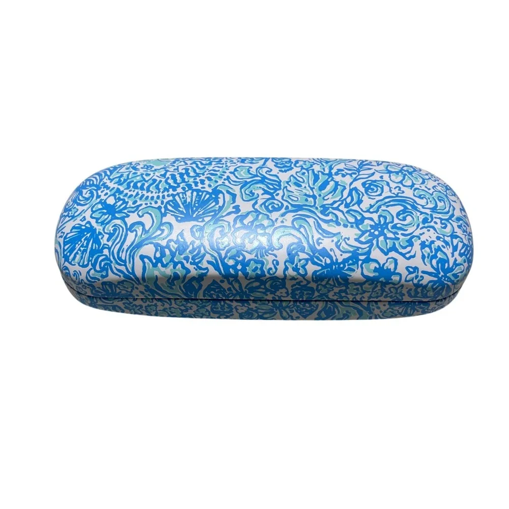 Lilly Pulitzer Eye Glass Clam Shell Case Hard Blue White Floral Pattern
