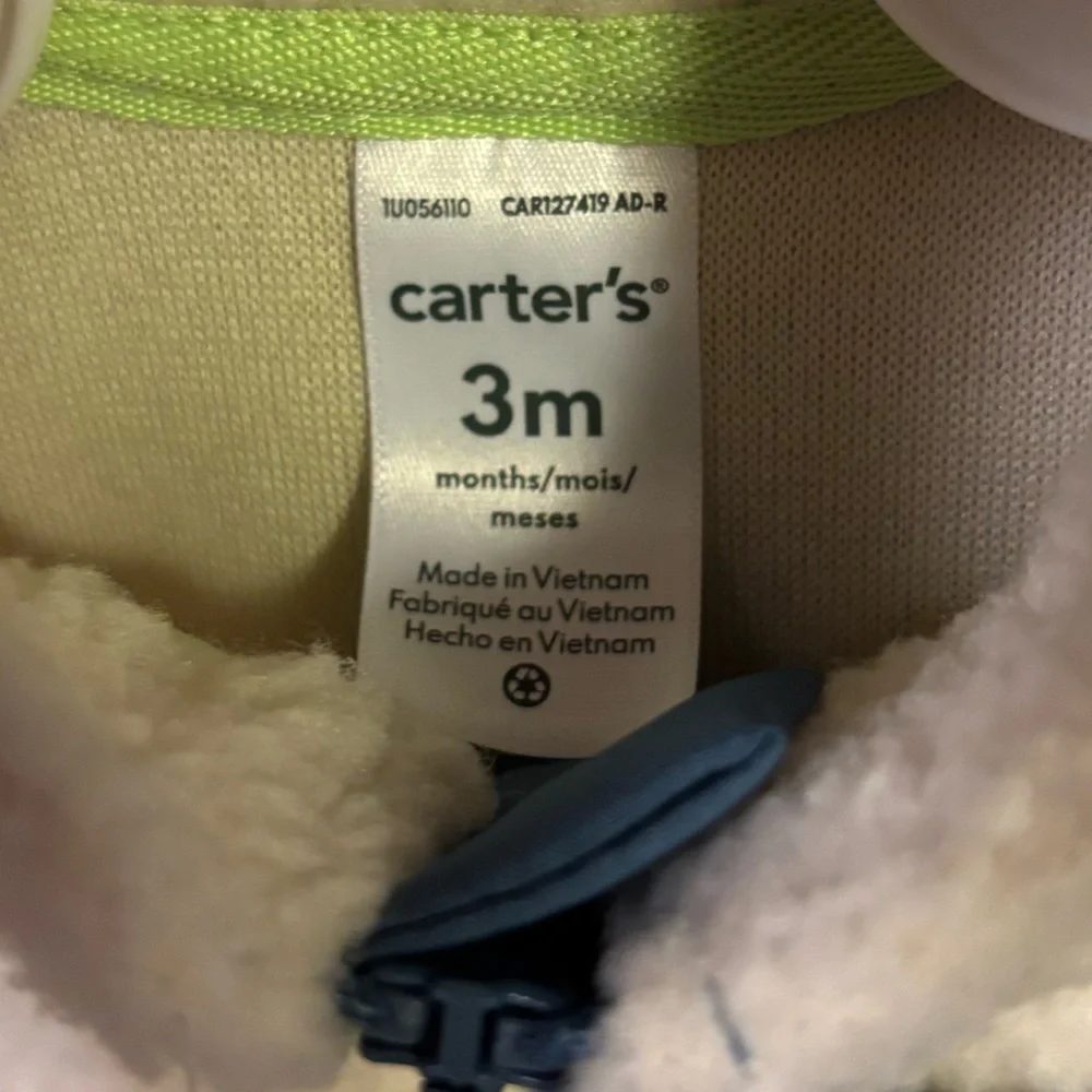 NWT Carters Baby Color Block Fleece Zip-Up Jumpsuit sz 3m