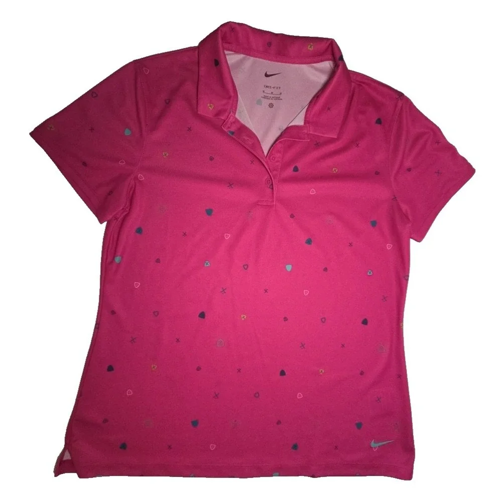 Nike Golf Youth Medium‎ Pink Dri-Fit Button Down Polo