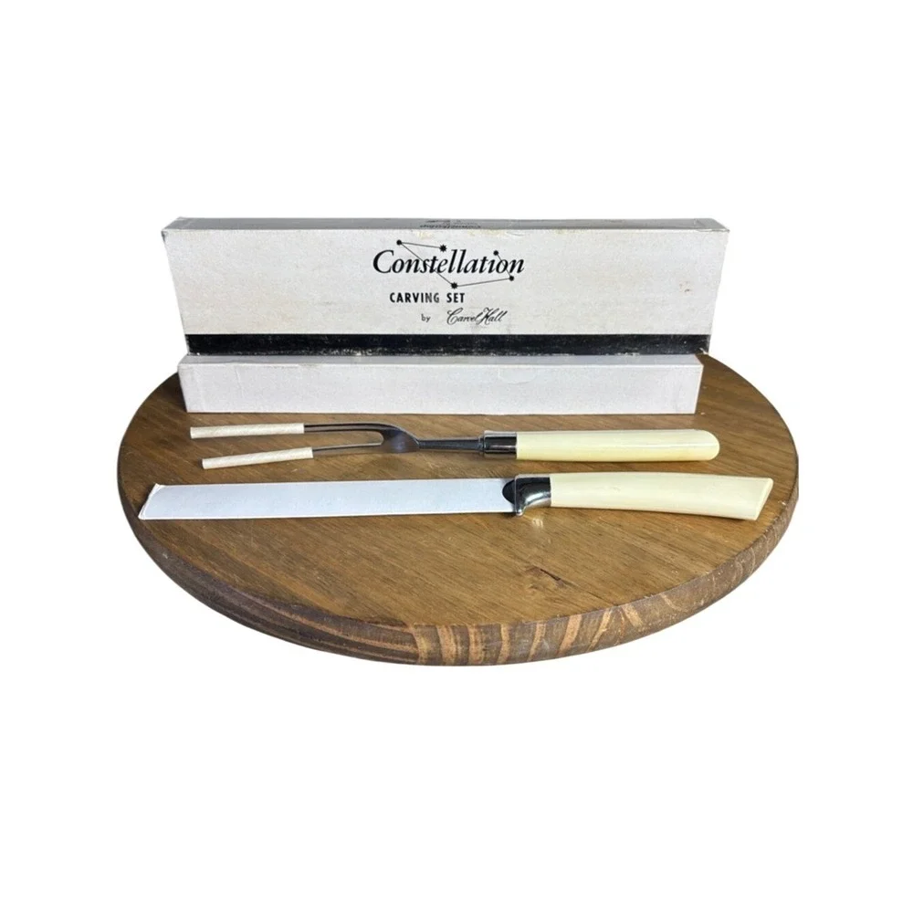Vintage Carvel Hall‎ Constellation Carving Set Ivory Color Handles USA Retro NIB