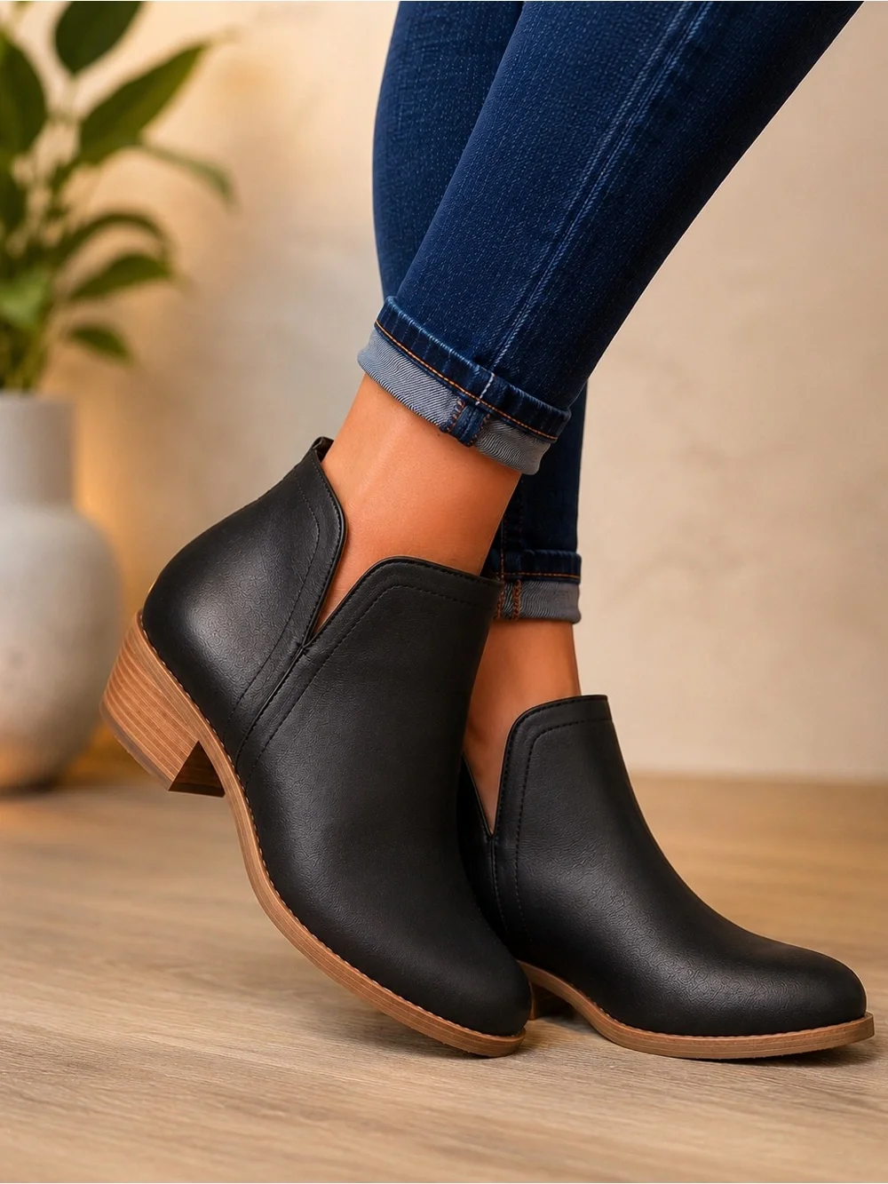 Nisolo Mia Black Leather Low Stacked Heel Chelsea Ankle Boots New in Dustbag