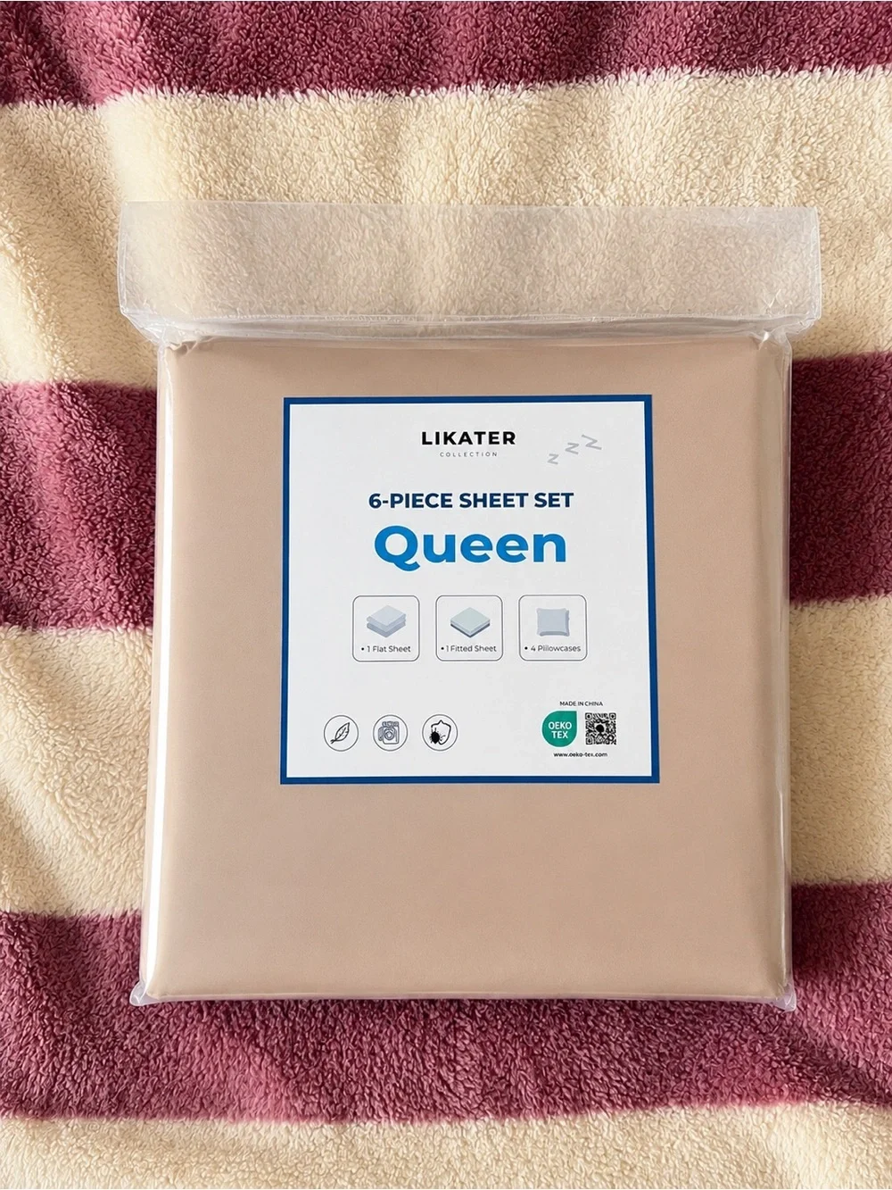 Queen Size 6-Piece Sheet Set - Beige Comfort Bedding