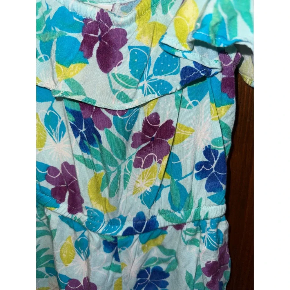 Gymboree Girls 3T Tropical Floral Cold Shoulder Romper Blue Purple Rayon Summer