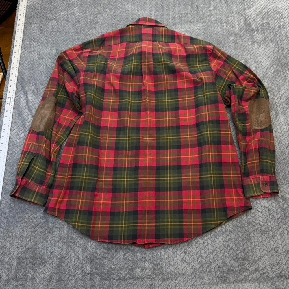 Vintage Polo Ralph Lauren Shirt Men XXL Red Green Plaid Elbow Patch Button Up 90