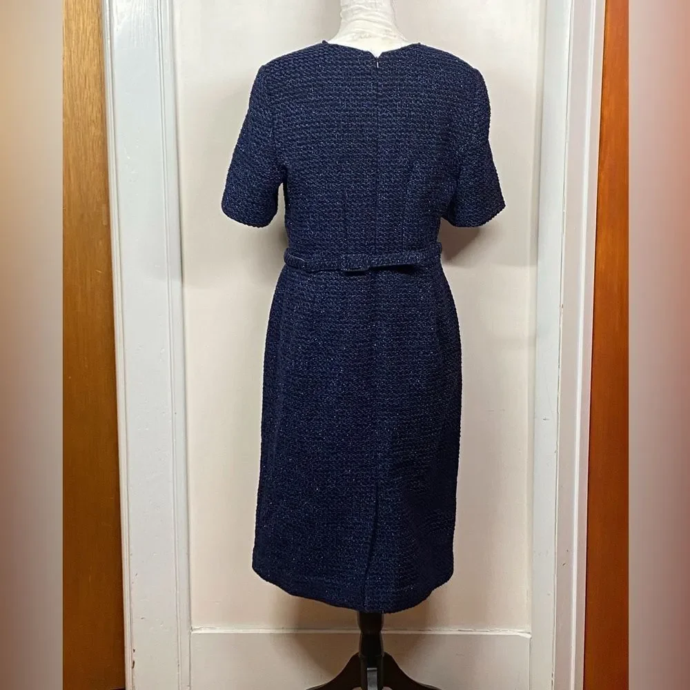 OSCAR DE LA RENTA Lurex Check Tweed Pencil Dress size 14