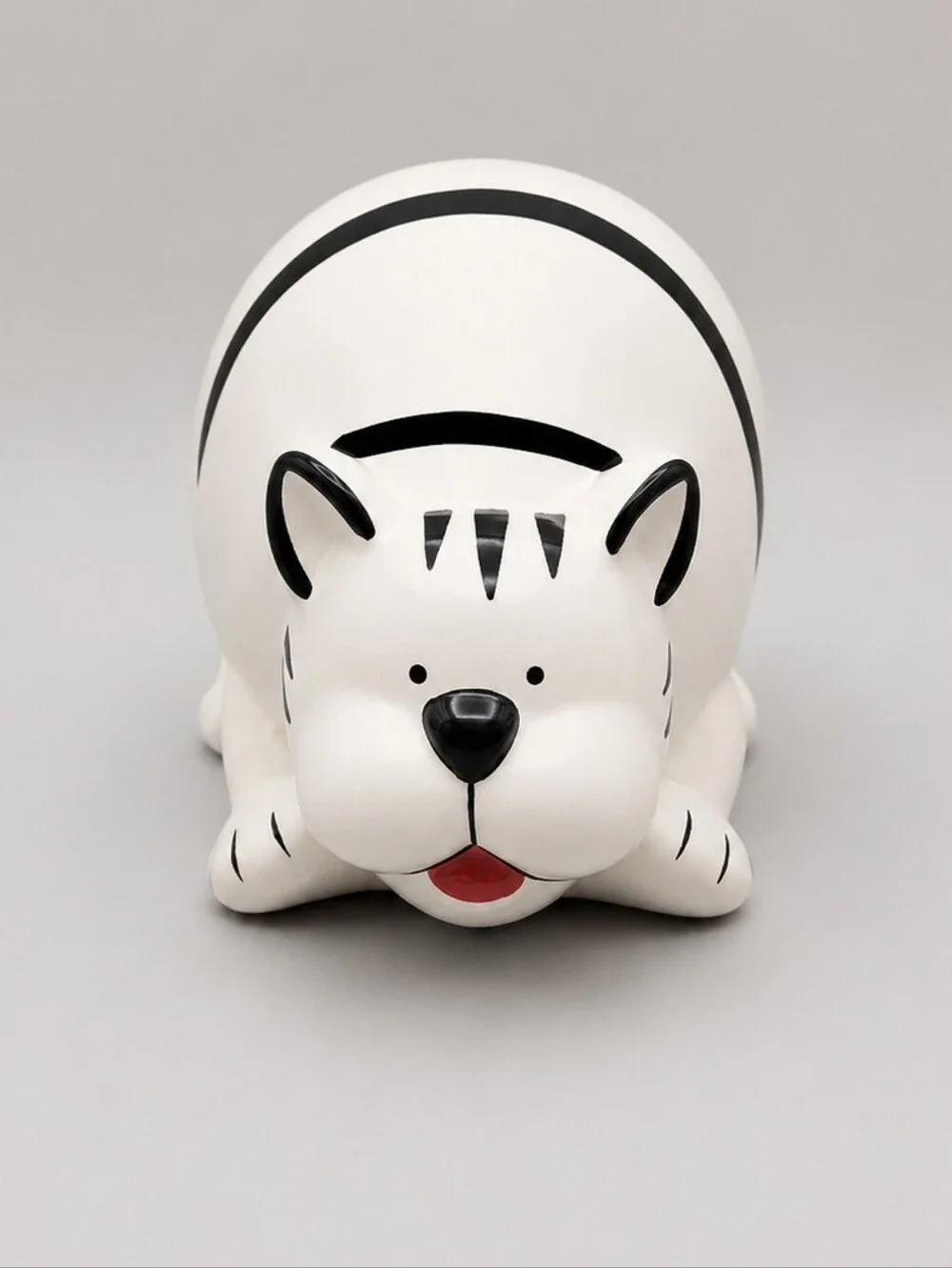 Pier 1 White & Black Striped Ceramic Fat Cat Figurine Bank