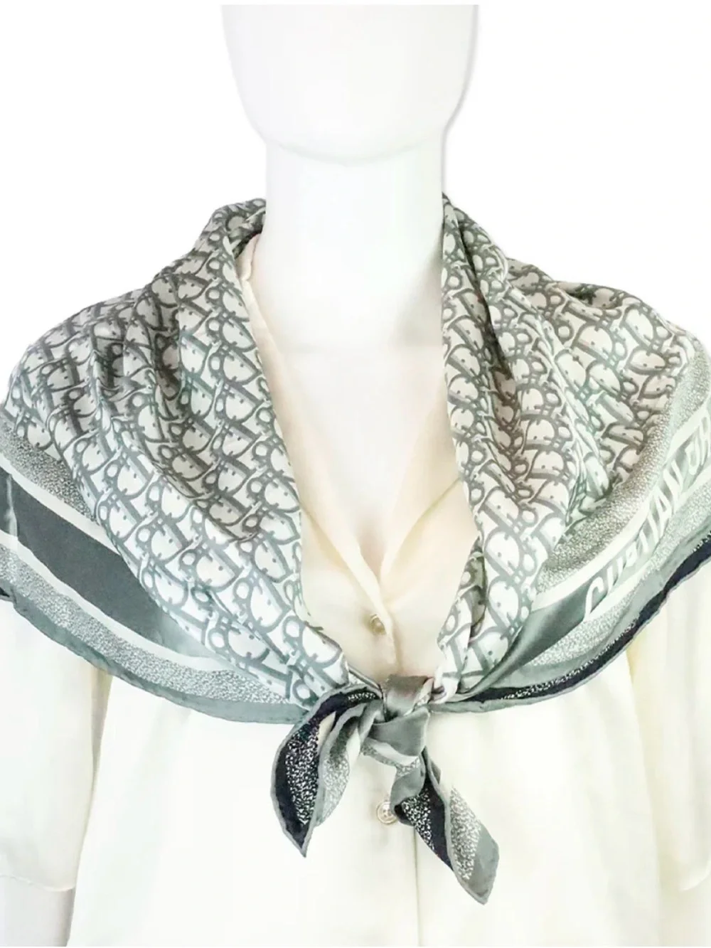 Dior White and Gray Monogram Scarf