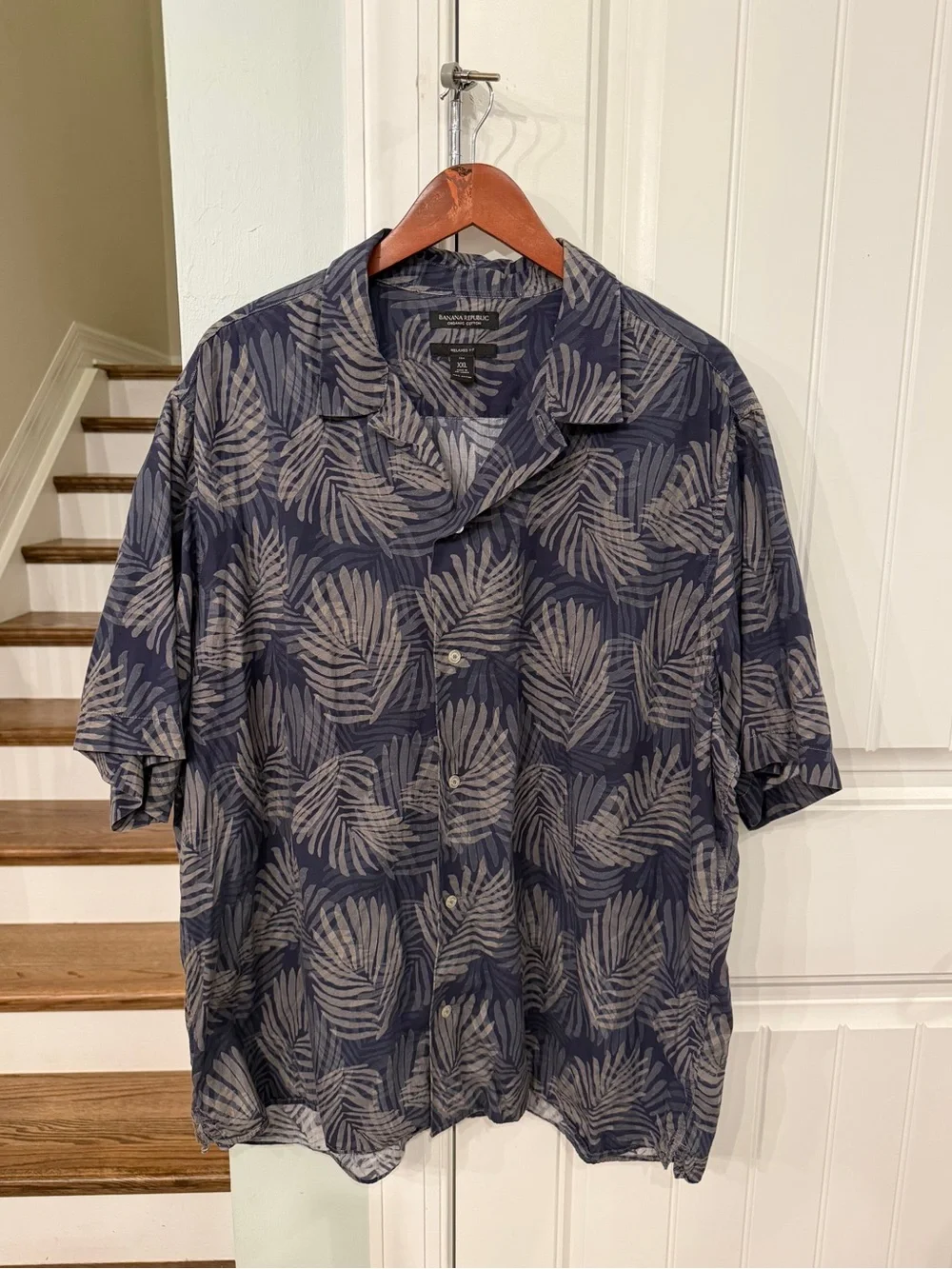 Banana Republic XXL Tall Organic Cotton Tropical Palm Print Camp Collar Shirt