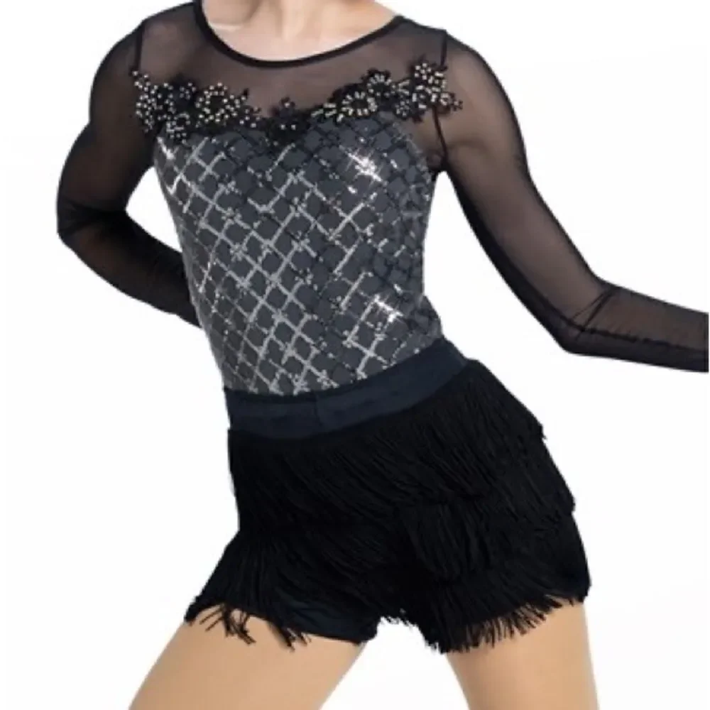 Weissman dance costume fringe 2 piece black Hermann's Boogie 13500 Child MC