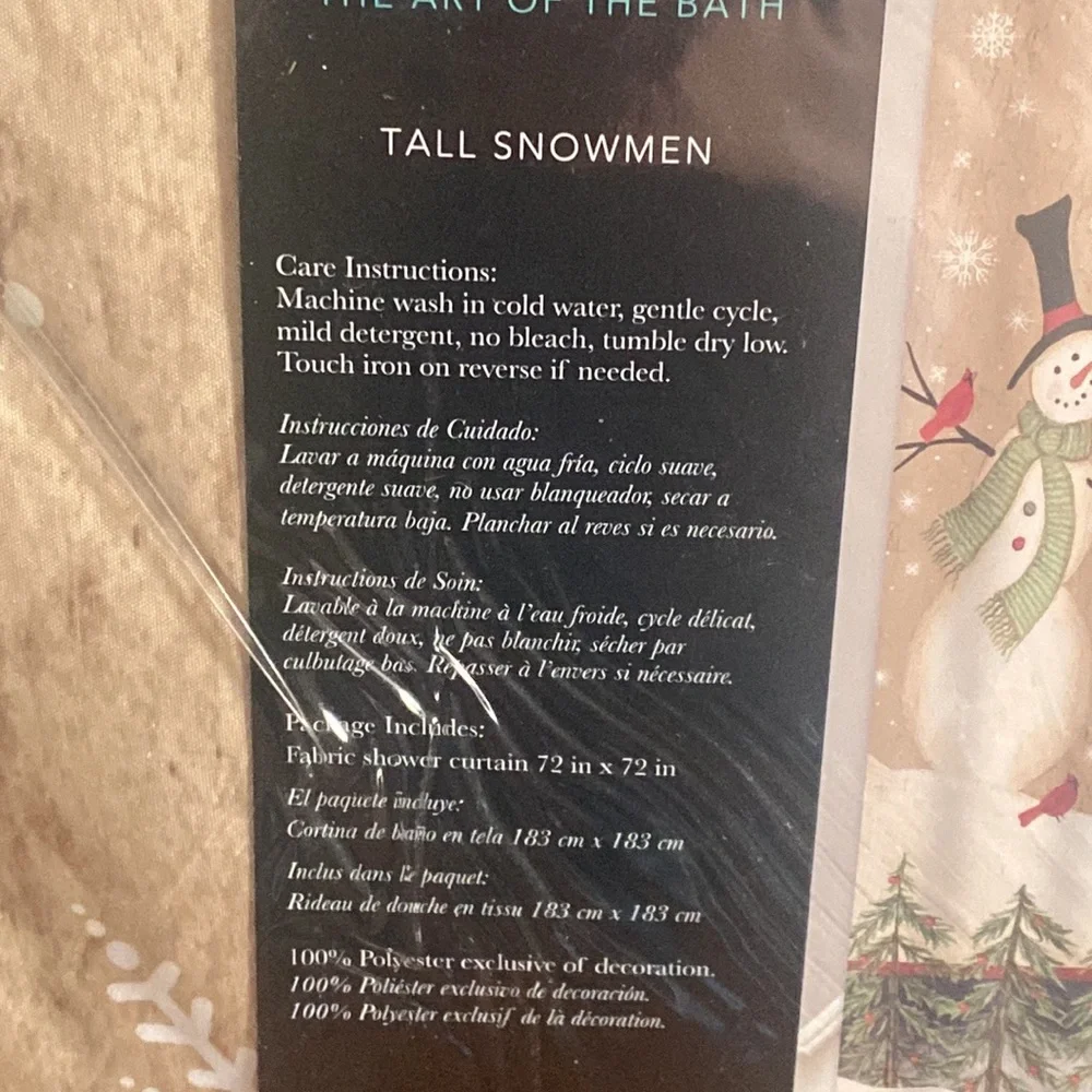 NWT Avanti Tall Snowman Ivory Fabric Shower Curtain 72x72 10936H