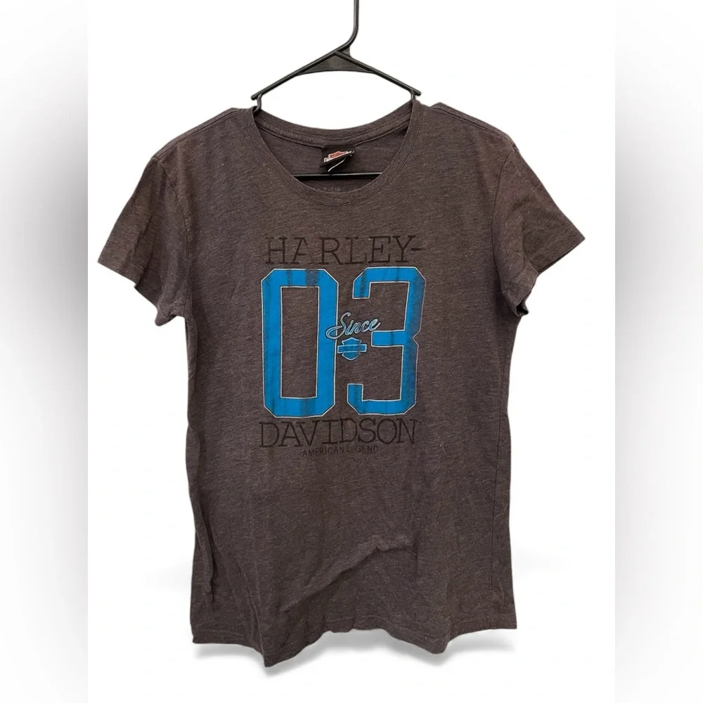Harley-Davidson 03 Graphic‎ T-Shirt Gray Blue Logo Large