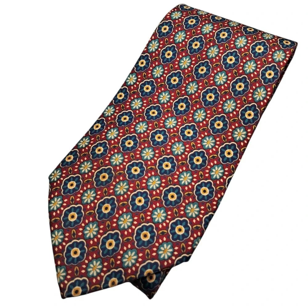 Christain Dior Monsieur Red‎ blue Floral Geometric Necktie Tie 58