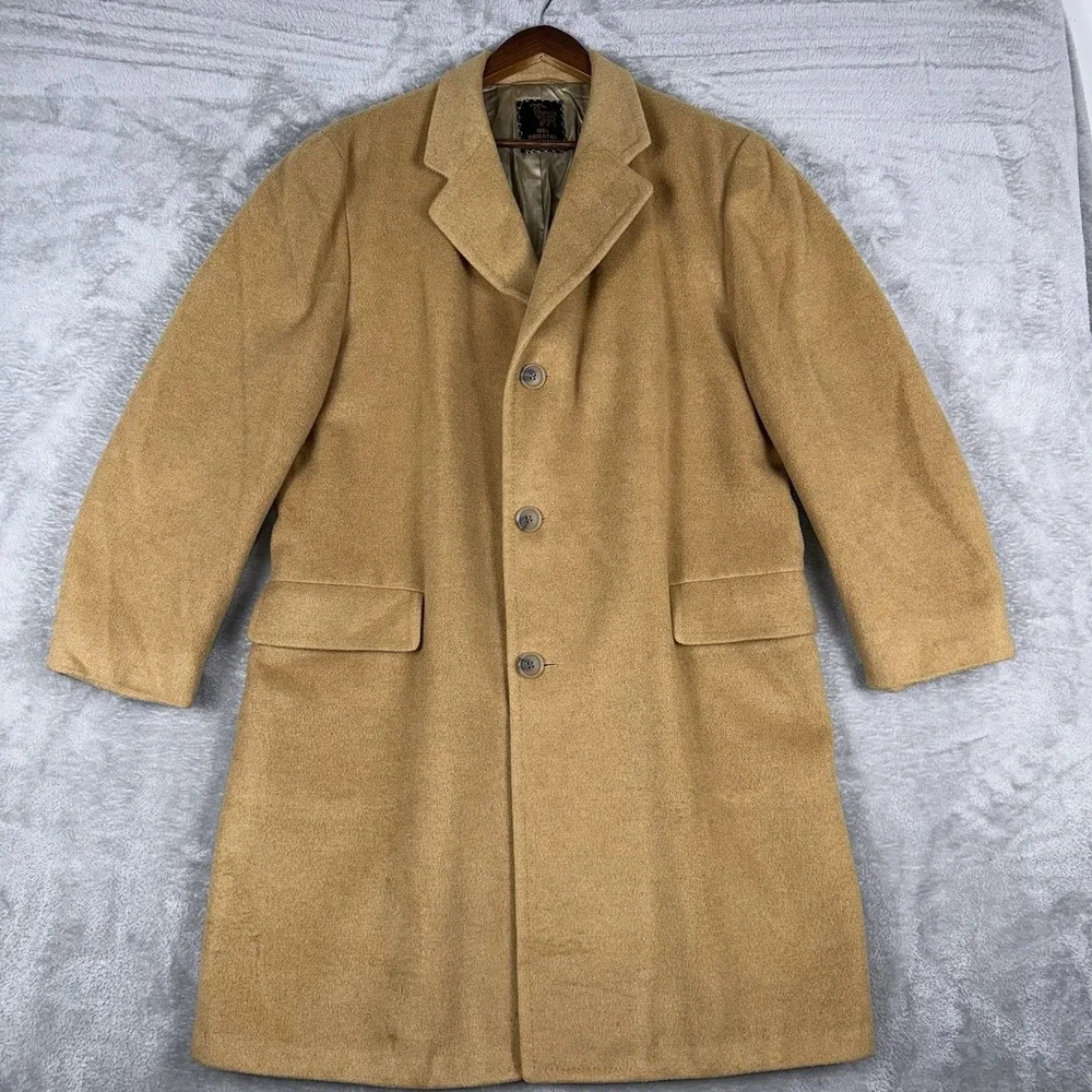 Varsity Town Clothes ‎ ORIENTAL CASHMERE Overcoat Top Coat 46R Golden Brown VTG