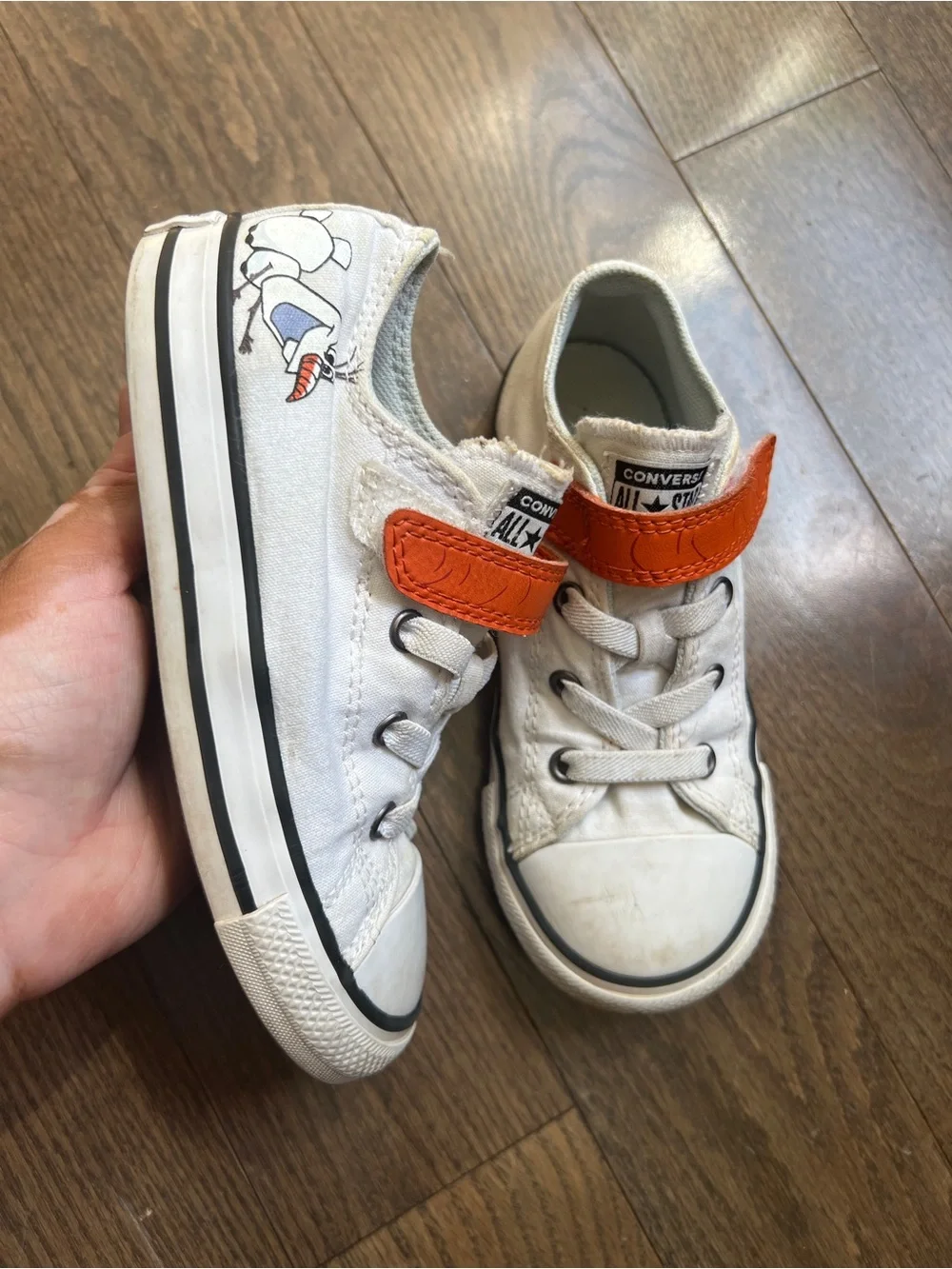 Converse Kids White Canvas Sneakers with Orange Strap disney Olaf frozen kids 10