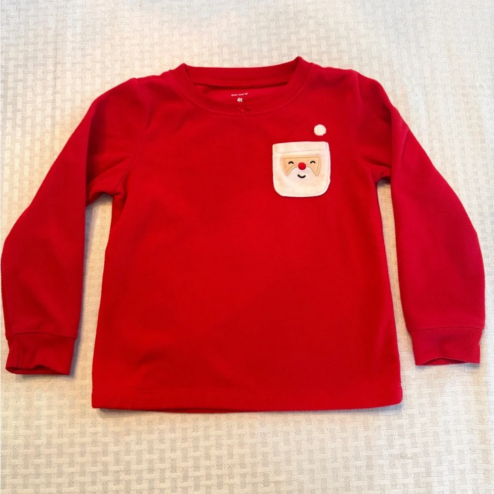 Carter’s Red Fleece Christmas Shirt 4T Santa Pocket Holiday‎ Top