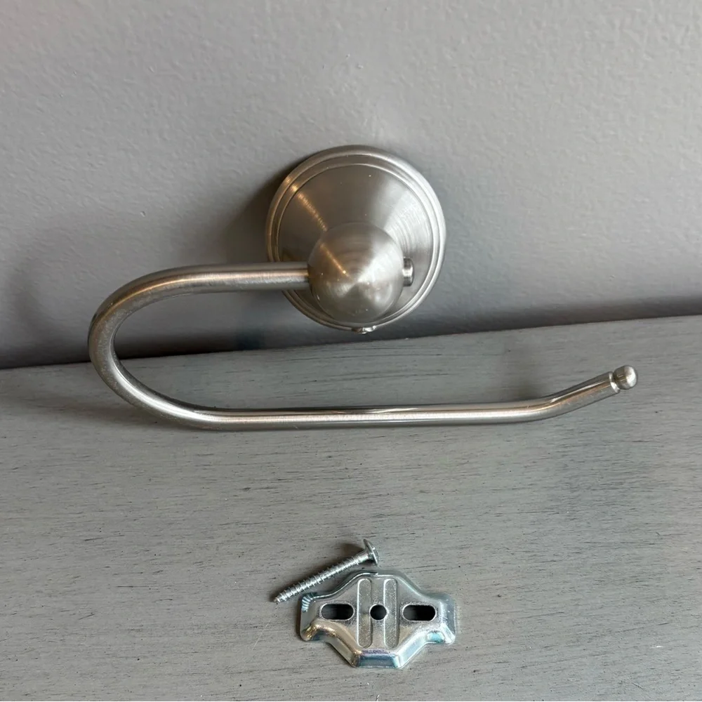 Silver Brushed Nickel Toilet Holder Open Arm Design With Mountings Hardware