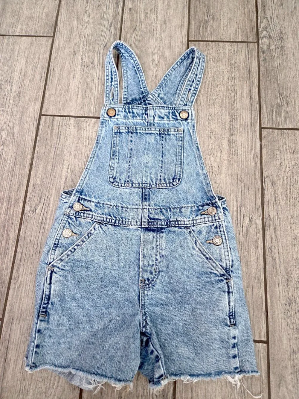 Gap Denim Girls Light Wash Raw Hem Shortalls Overalls Size 8