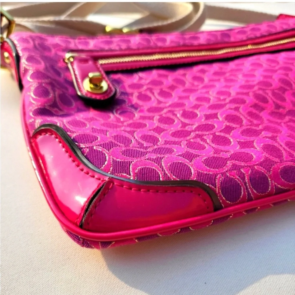 Coach Pink Signature Lurex Crossbody Bag