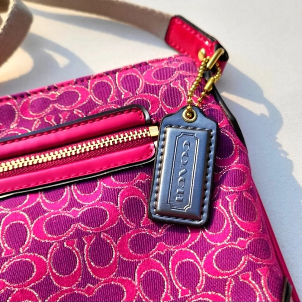 Coach Pink Signature Lurex Crossbody Bag