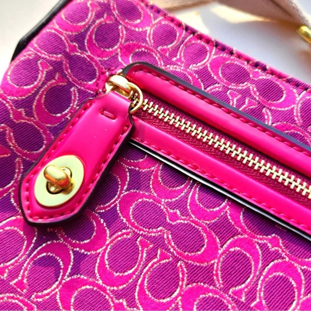 Coach Pink Signature Lurex Crossbody Bag