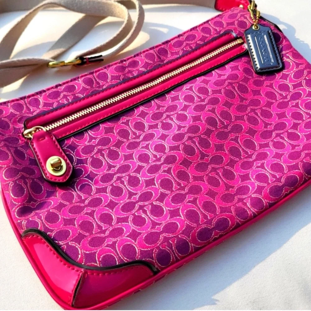 Coach Pink Signature Lurex Crossbody Bag