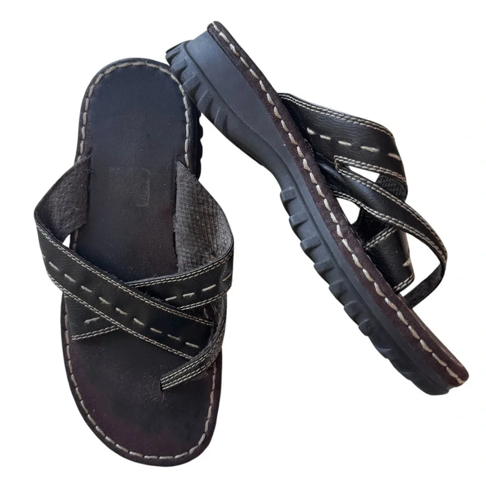 Vintage Y2K Lower East Side Chunky Platform Slide Sandal Shoes brown strappy