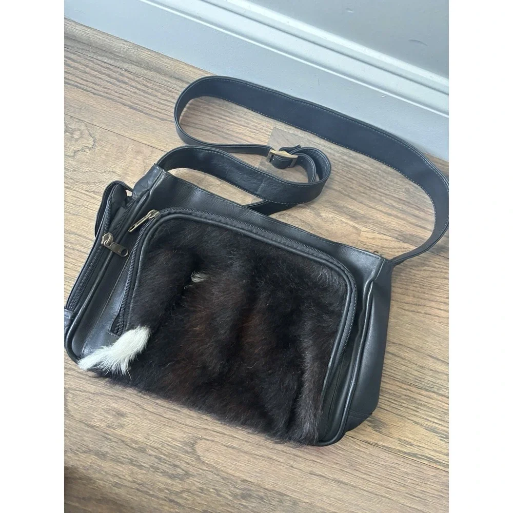 EKA Genuine Leather Satchel‎ Bag Fur Black Western Boho Vintage Legacy Leather