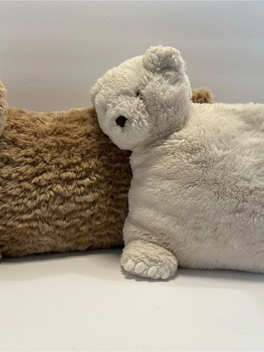 Set of 2 Large Pottery Barn Kids Dog Puppy Bear Pillow Cream Faux Fur