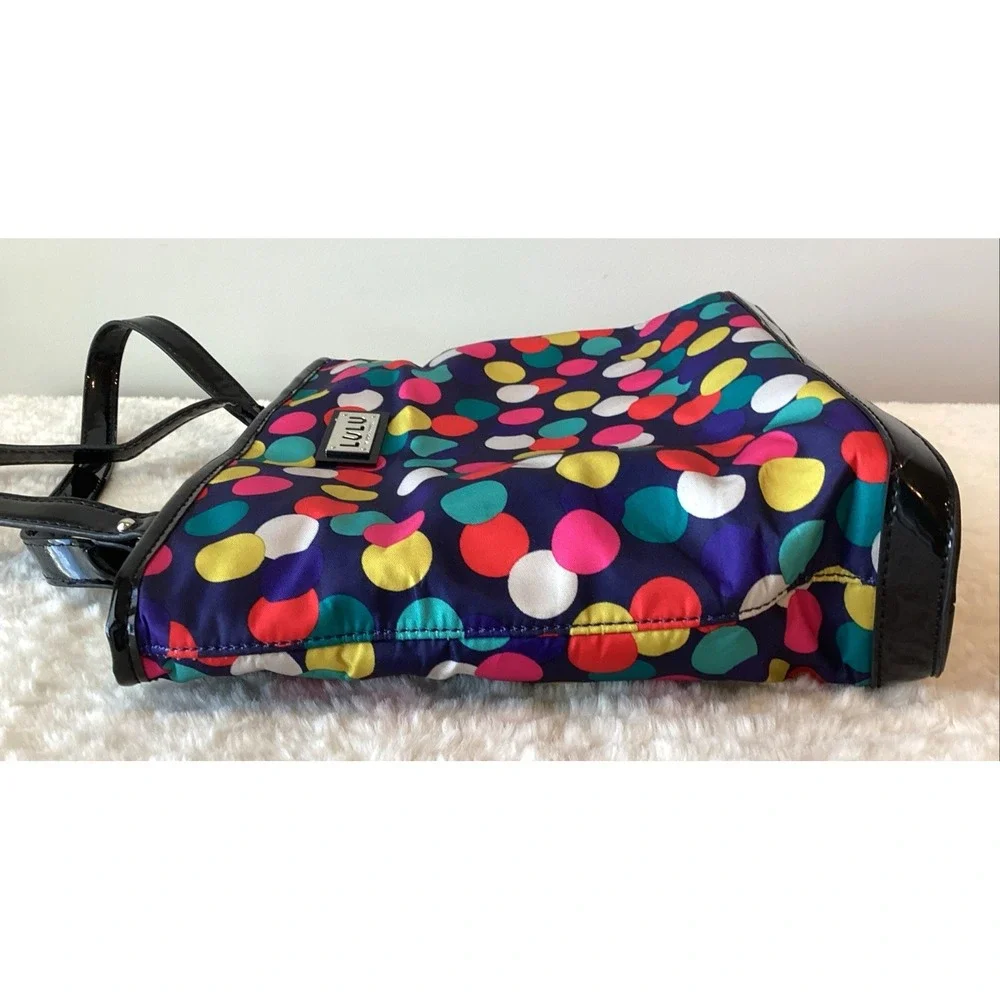LULU By LULU GUINESS Purse Blue Pink Gray Polka Dot Satchel Shoulder Bag Patent