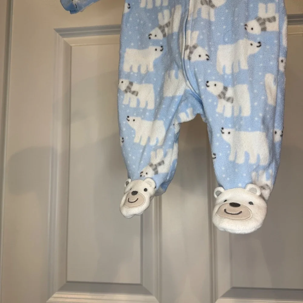 Carter's Size Newborn Blue Polar Bear Fleece Footed‎ Pajamas Sleeper