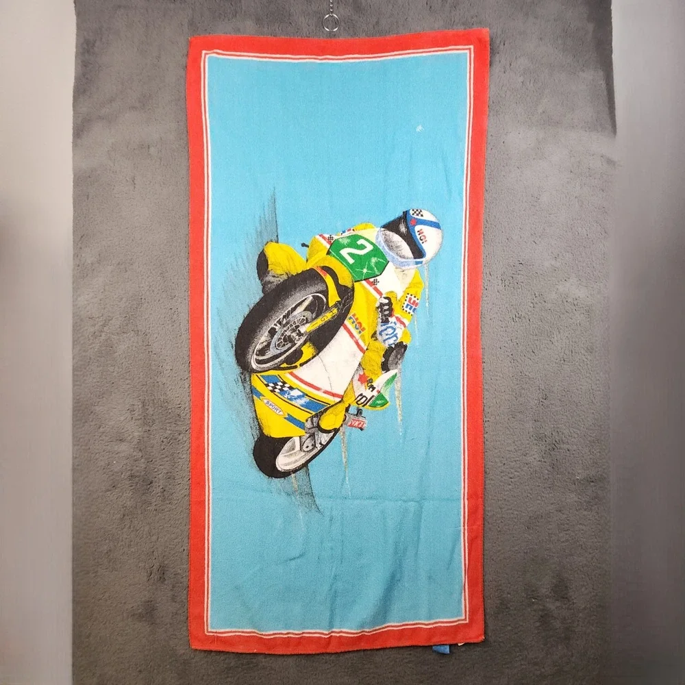 Vintage 90's Moto GP Superbike Beach Towel Motorcycle Racing Graphic Cotton