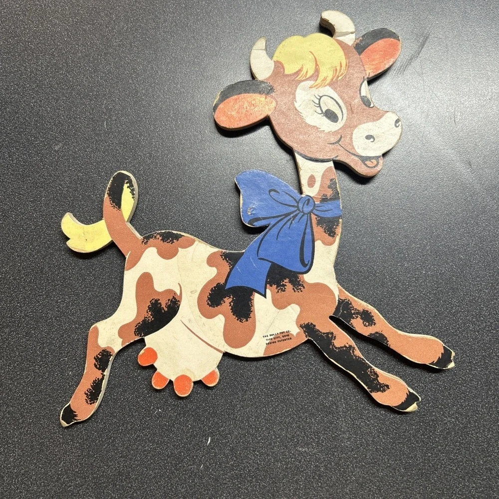 Cow Nursery Rhymes Wall Decor Vtg 50s Dolly Toy Co Plaque Hey Diddle Diddle