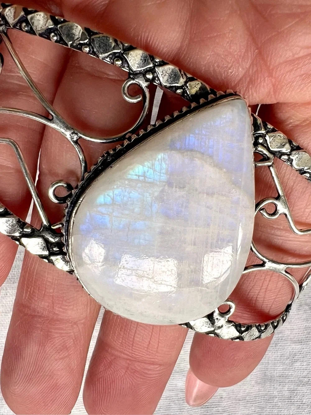 925 Mystical Flash Rainbow Moonstone Cuff Bracelet