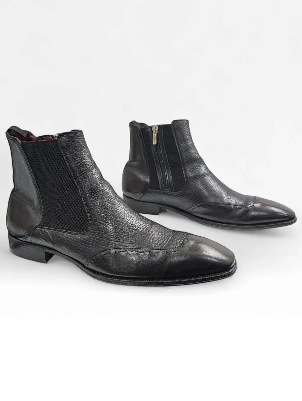 MEZLAN Men Black Leather Wingtip Ankle Zip 32226 Spain Boots 11.5M