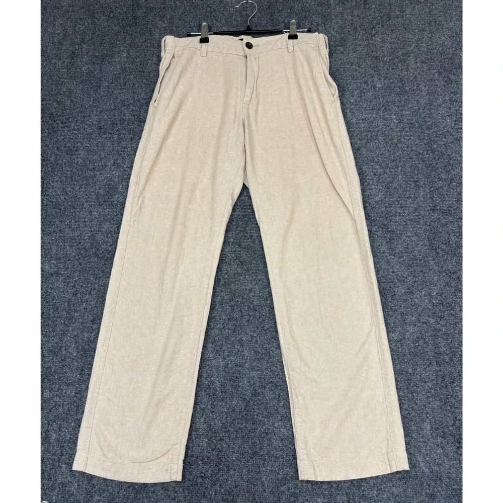 Banana Republic Linen Blend Pants Women 33x30 Beige Straight Leg Trousers