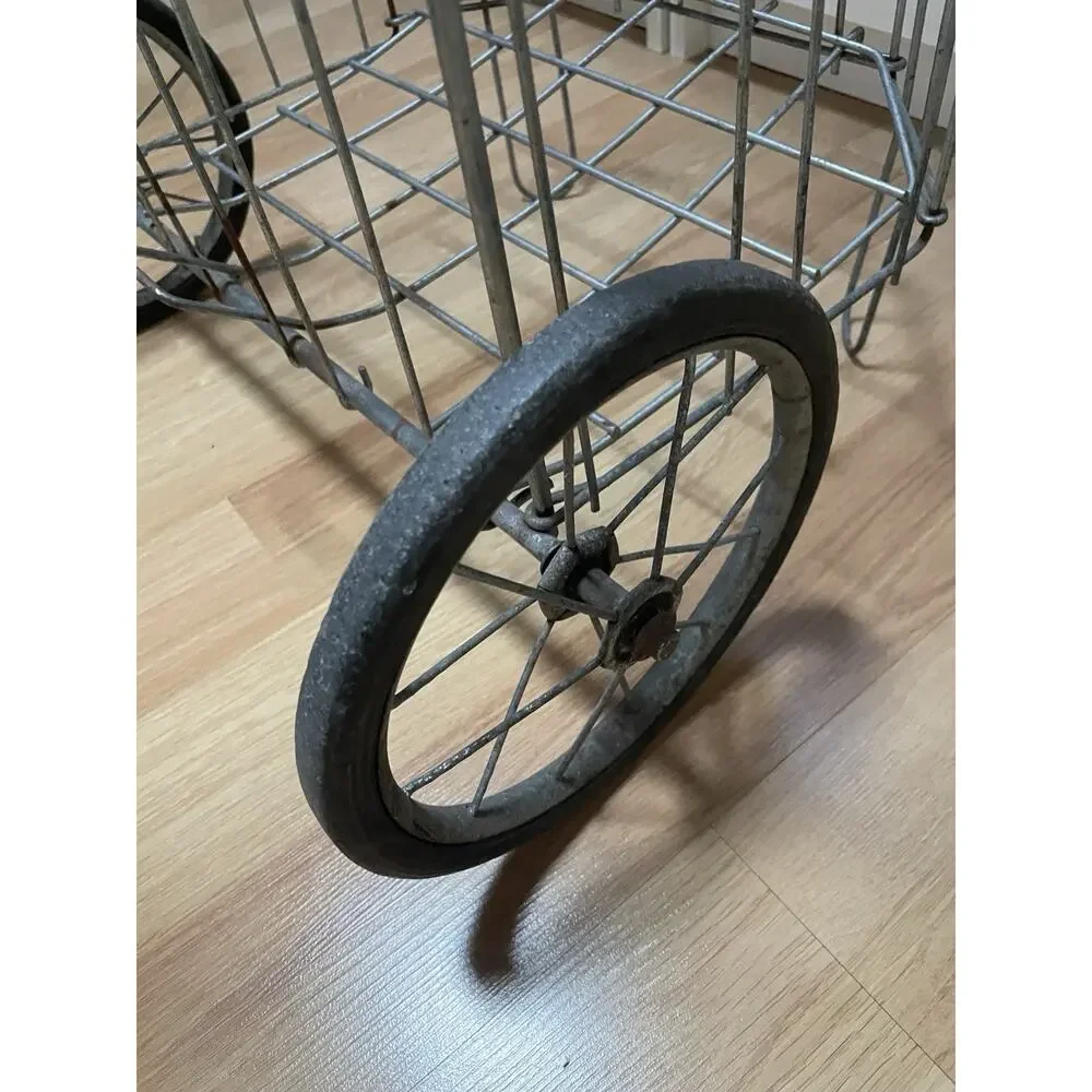 Vintage Folding Shopping Cart French Market Metal Laundry Basket Towel Storage