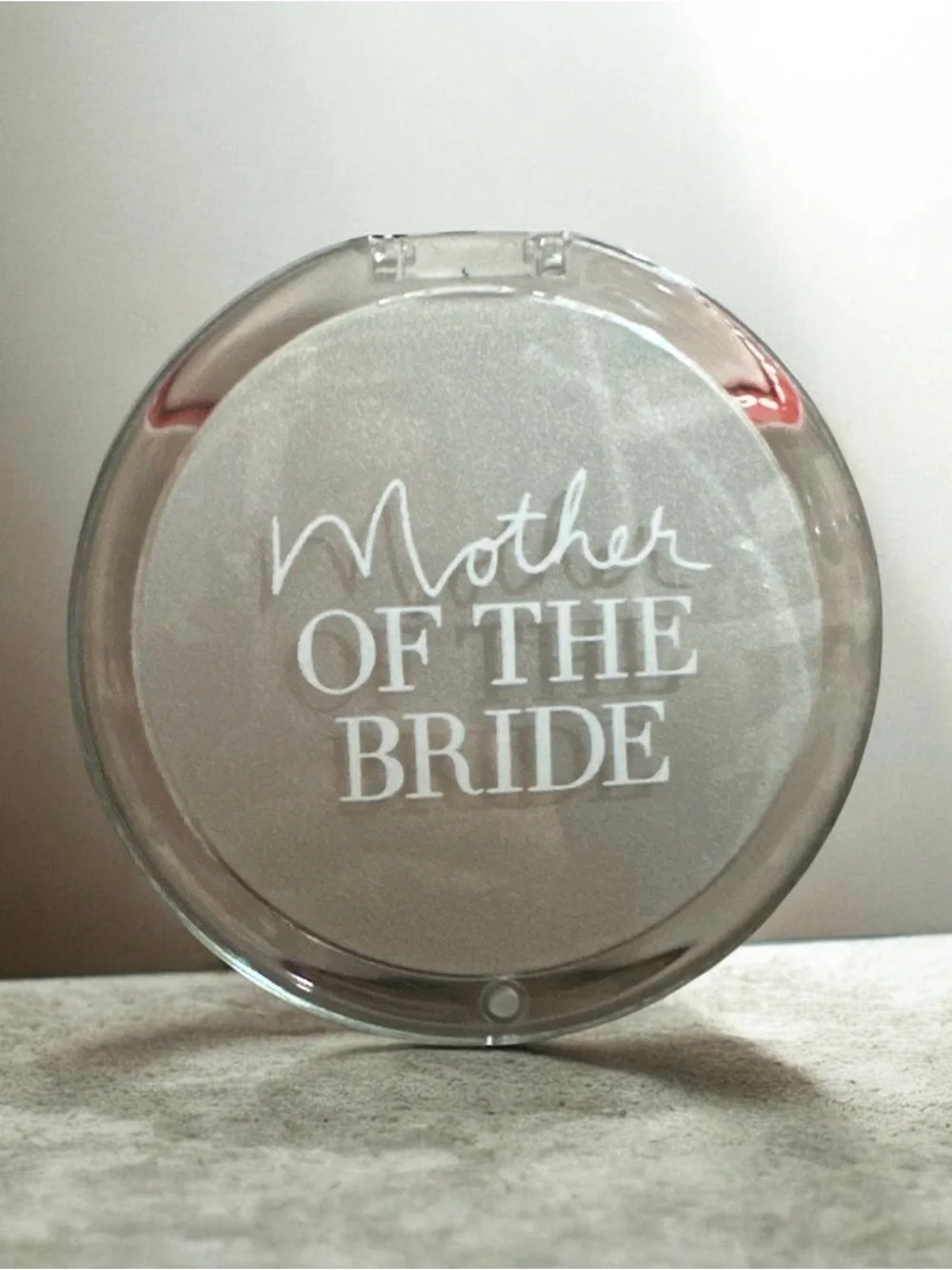 Mother of the Bride Compact Mirror - Clear with White Lettering 1280