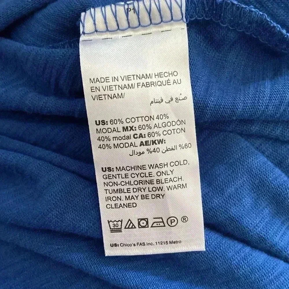 Soma Size M Blue 3/4” Sleeve Slub Collar Button Down Modal Blouse Tee Top