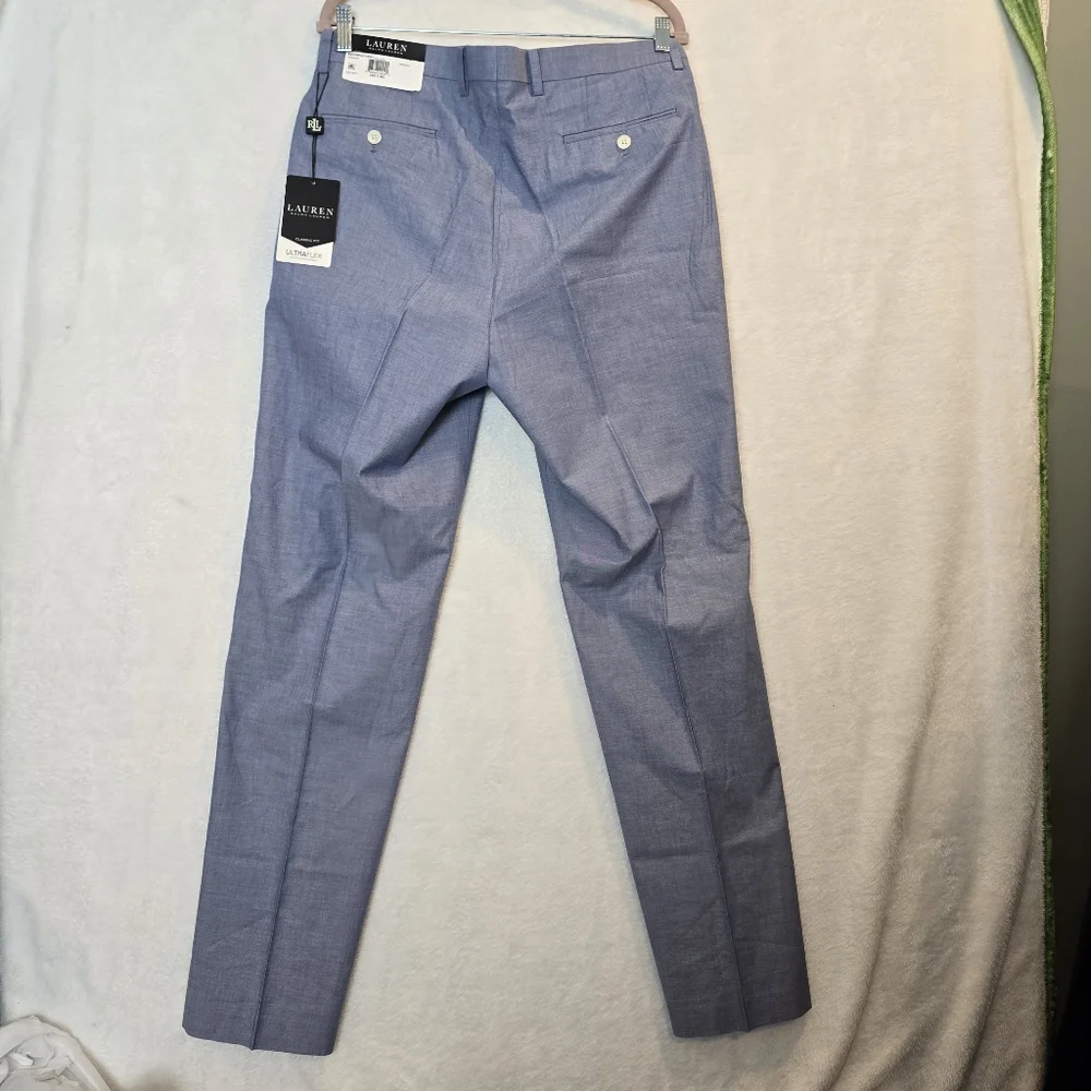 NWT Ralph Lauren UltraFlex 100% Cotton Edgewood Dress Pants Light Blue 34x30