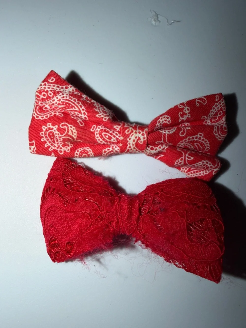 Red Paisley & Lace Bow Hair Clip Set