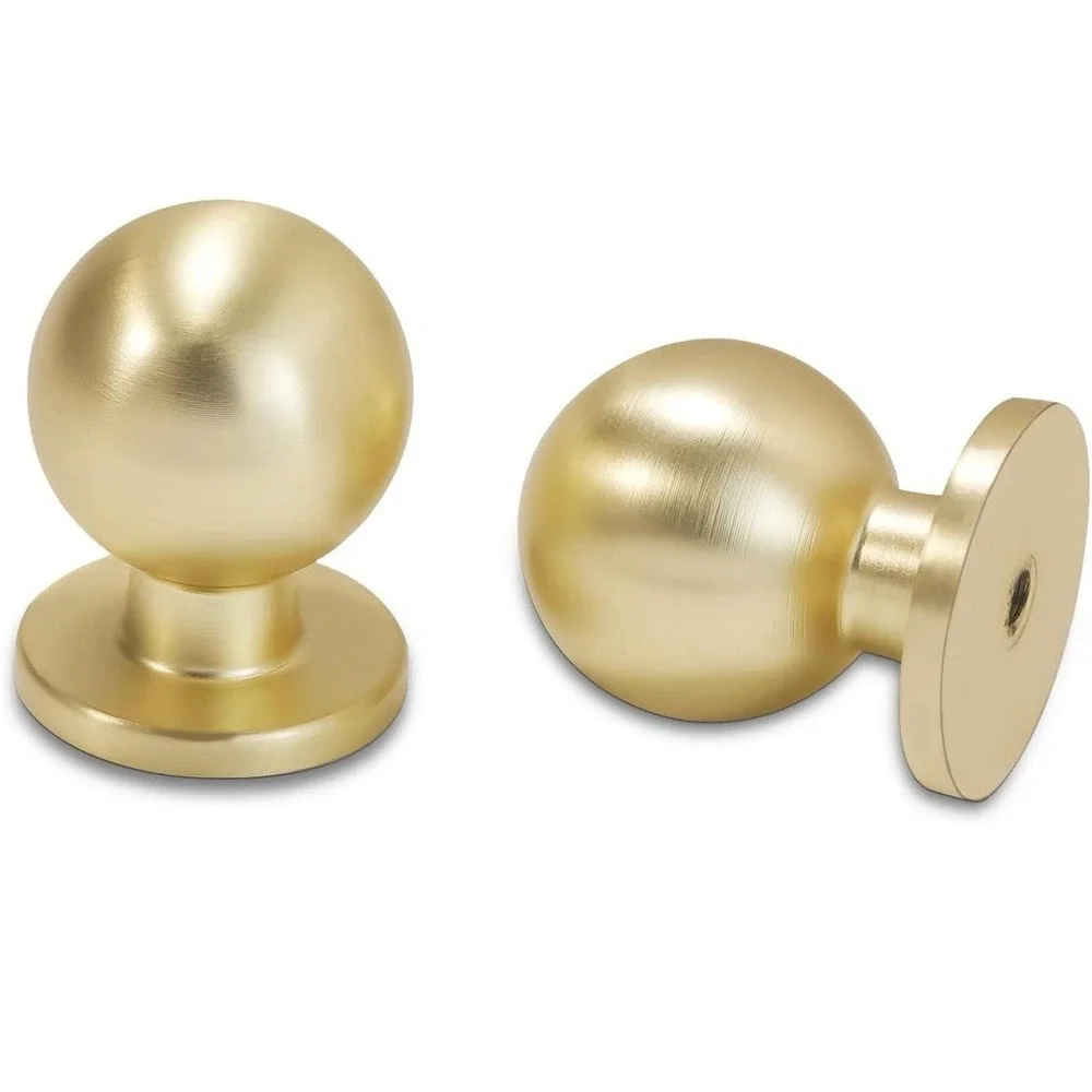 10-Pack Solid Brass Cabinet Knobs, Round Ball Gold Knobs for Dresser Drawer T1‎