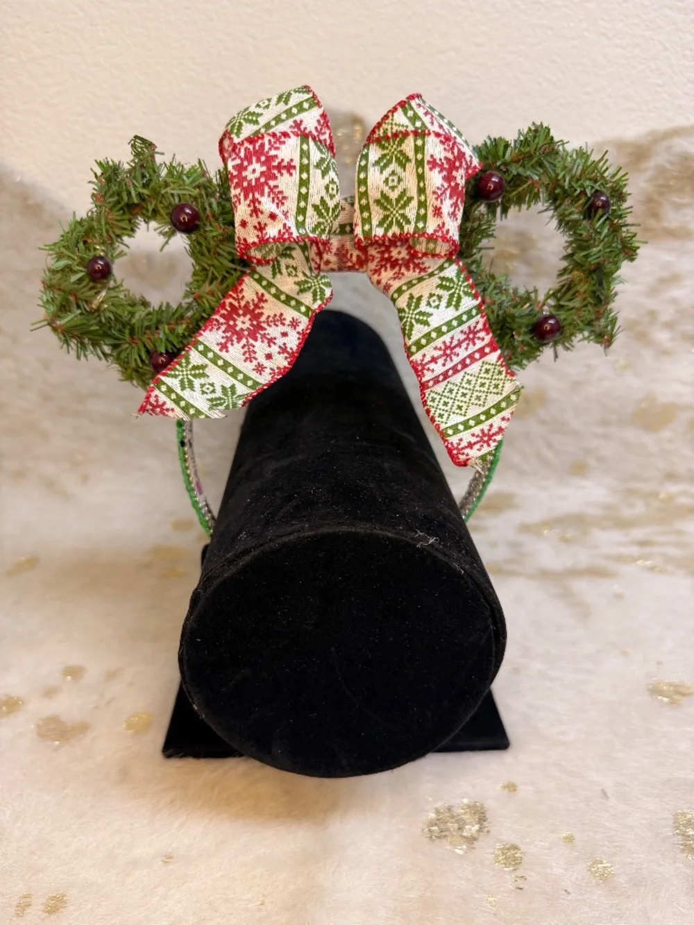 Christmas Minnie Mouse Ears‎ Headband Handmade Holiday Bow Green Red Festive