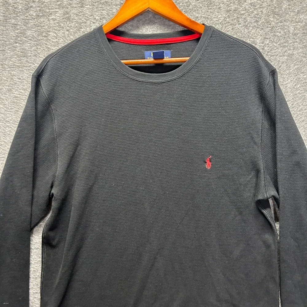 Polo Ralph Lauren Mens Black‎ Waffle Knit Thermal Sleepwear Shirt Large Red Pony