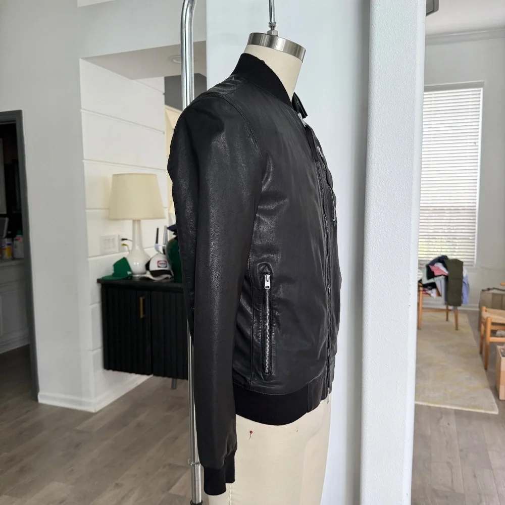 ALL SAINTS‎ X- SMALL Mens Black Leather NINO Bomber Jacket