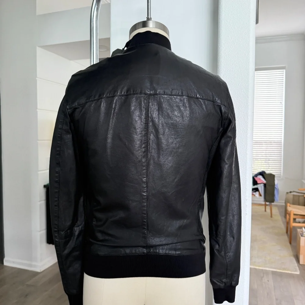 ALL SAINTS‎ X- SMALL Mens Black Leather NINO Bomber Jacket