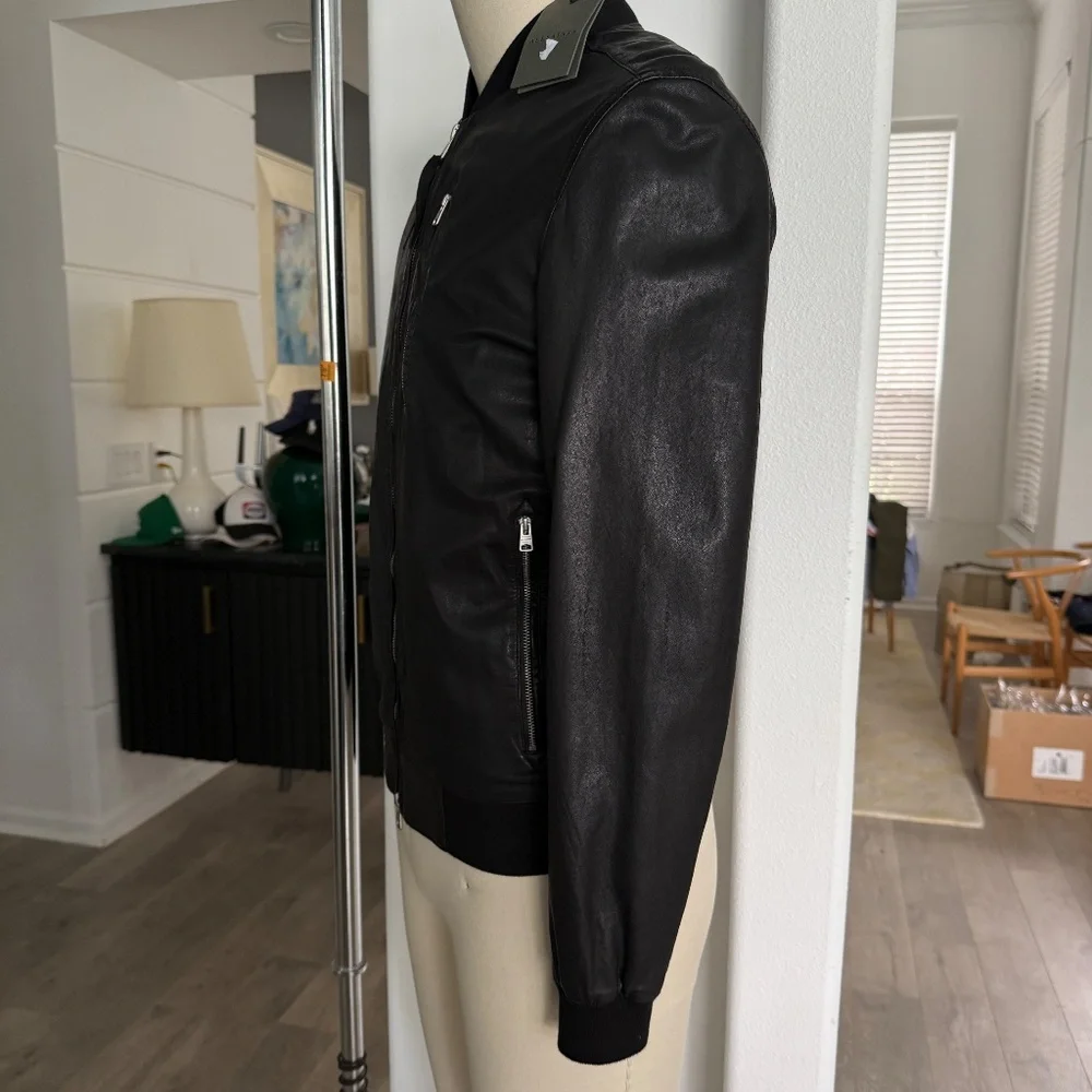 ALL SAINTS‎ X- SMALL Mens Black Leather NINO Bomber Jacket