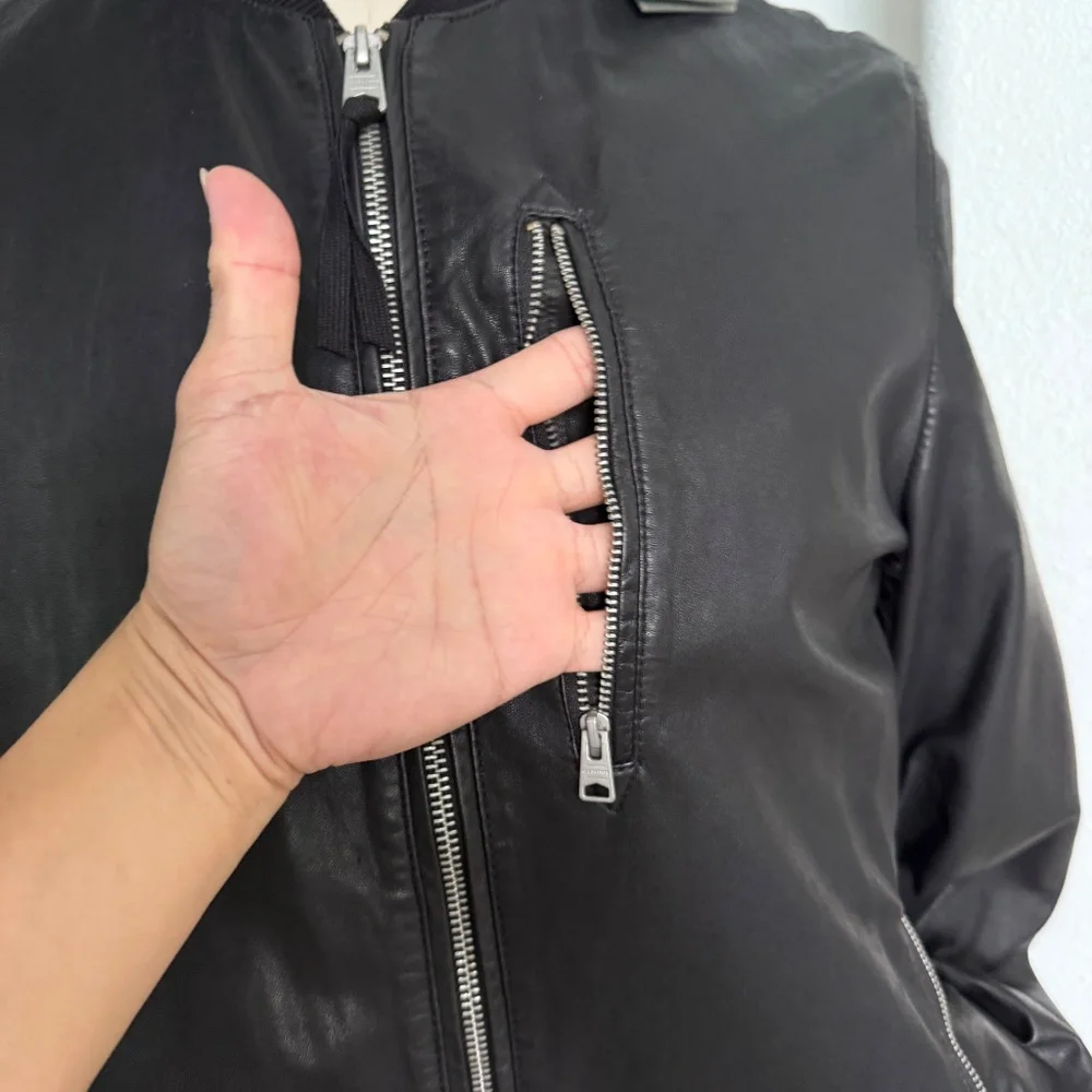 ALL SAINTS‎ X- SMALL Mens Black Leather NINO Bomber Jacket